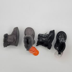 2 Wonder Nation Toddler Girl Black Combat/ Gray Faux Shearling Boot comfortable